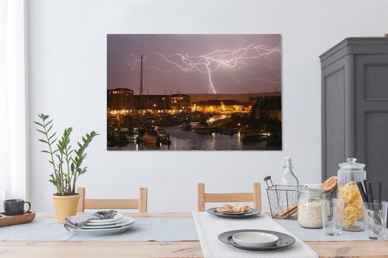 Eclair sur une toile de port 140x90 cm - Tirage photo sur toile (Décoration murale salon / chambre)