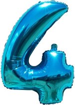 Cijfer ballon 4 jaar Babydouche - blauw folie helium ballonnen - 100 cm - blauwe vier verjaardag versiering