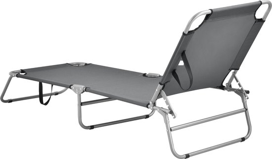 Transat Chaise Longue Inclinable Réglable en 5 Positions Bain de Soleil Design avec Anses de Transport Capacité de Charge 110 kg Acier Polyester Argenté Mat Gris Foncé [casa.pro]