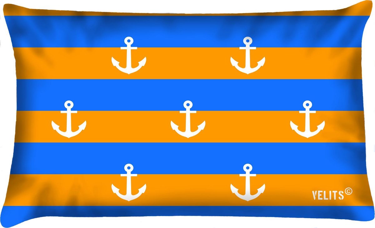 Velits outdoor Sierkussen - Buitenkussen Blanje Bleu Waterafstotend Bootkussen Streep Ankers - Multicolor - 60 Cm X 40 Cm oranje