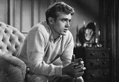 Tuinposter - Filmsterren - Retro / Vintage - James Dean in wit / grijs / zwart  - 120 x 180 cm.