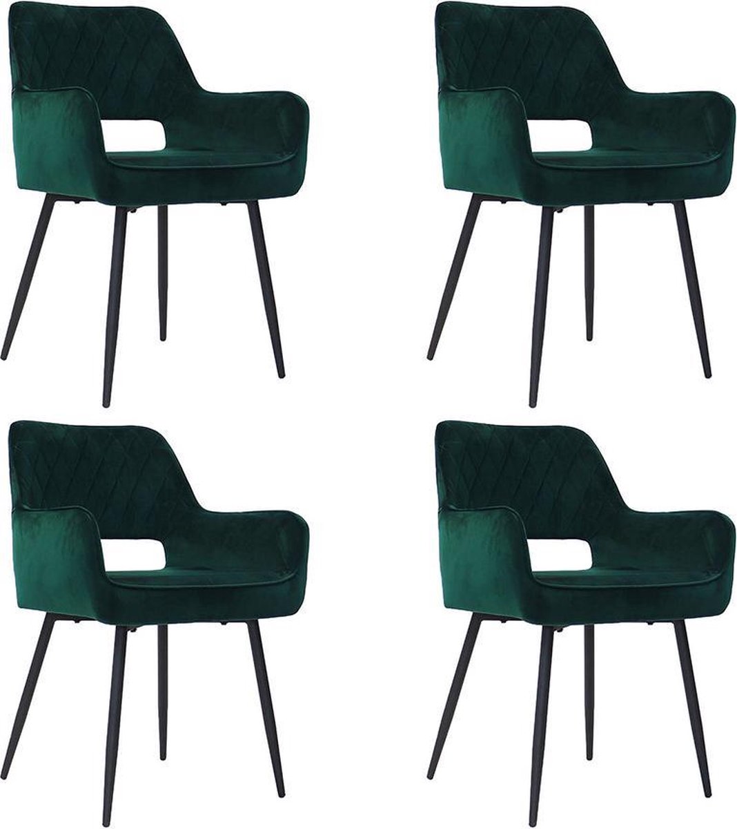 Bronx71® Velvet eetkamerstoel Mika donkergroen - Eetkamerstoelen set van 4 - stoel