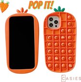 Casies Apple iPhone SE 2020 /8 /7 Pop It Fidget Toy telefoonhoesje - Wortel case - Gezien op TikTok - Soft case Carrot hoesje - Oranje - Fidget Toys