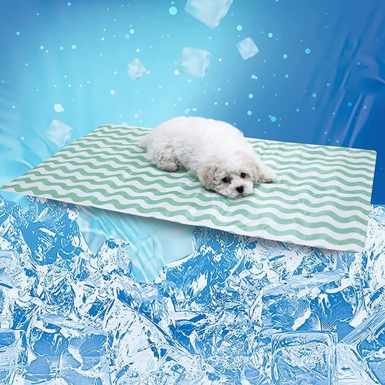 Koelmat Hond – koelkussen met gel - 90 x 50 cm - Groen/Wit