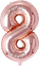 Ballonnen Verjaardag Versiering Decoratie Cijfer Folie Ballon Feest - 8 Jaar - 100 CM - Rosé Goud - Lets Decorate®