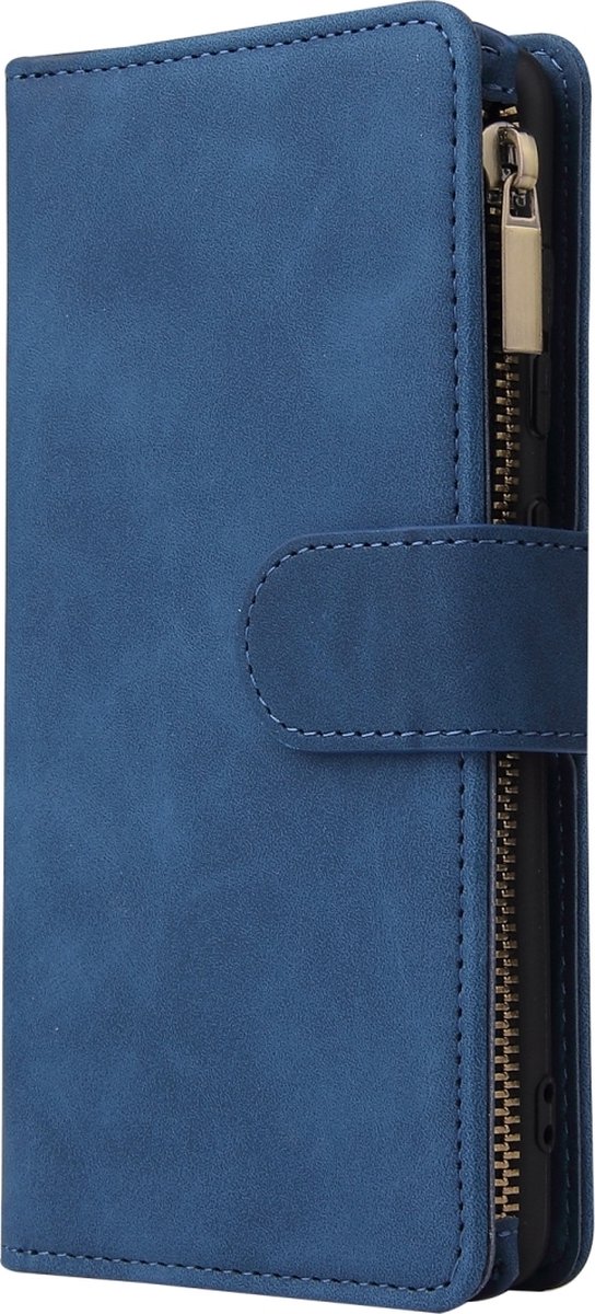 Mobigear Telefoonhoesje geschikt voor Samsung Galaxy A41 Hoesje | Mobigear Zipper Bookcase Portemonnee | Pasjeshouder voor 6 Pasjes | Telefoonhoesje voor Pinpas / OV Kaart / Rijbewijs - Blauw