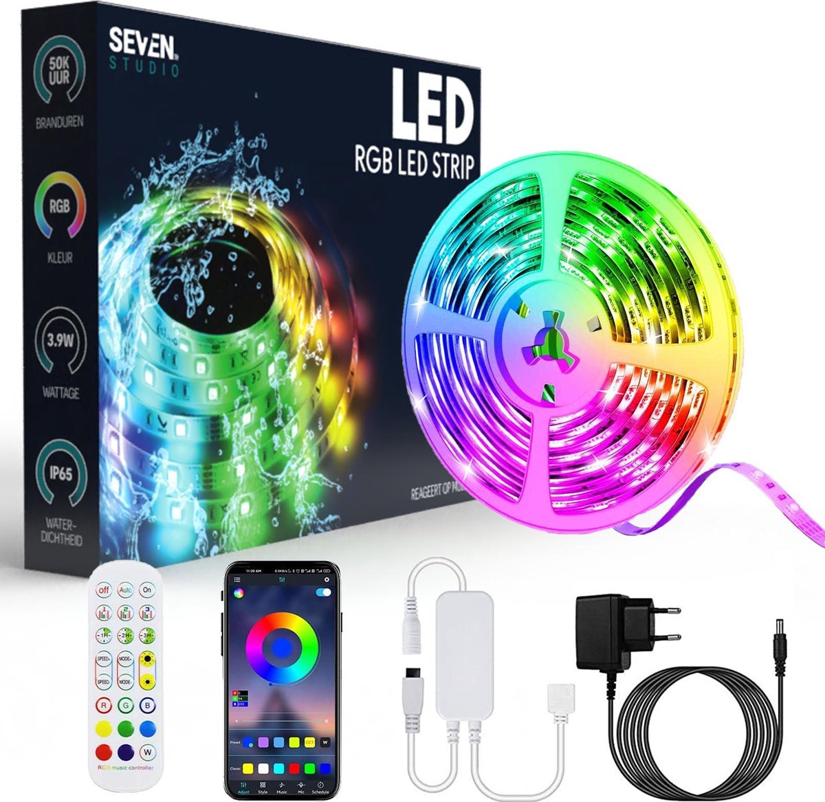 Seventh Studio LED-strip - 5 meter -Waterdicht - RGB - Bluetooth - App Voor Mobiel - Alexa