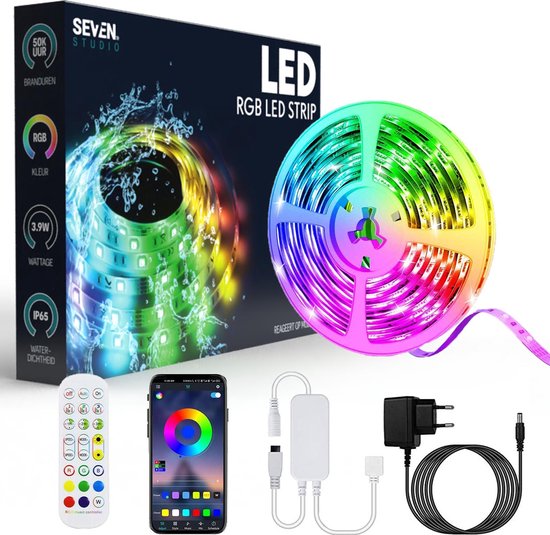 Seventh Studio LED-strip - 5 meter -Waterdicht - RGB - Bluetooth - App Voor Mobiel - Alexa