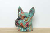 Hond - Beeld Franse Bulldog - Trendy Bloemen Print – Pastel Groen - Woondecoratie - Raam decoratie - Interieur - Design - Cadeau