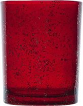 TheeLichthouder Glas Rond - Waxinelichthouder - Rood Glitter - ø10cm