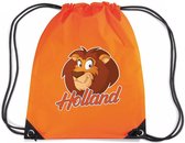 Holland cartoon leeuw rugzakje - nylon sporttas oranje met rijgkoord - Nederland supporter - EK/ WK voetbal / Koningsdag