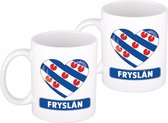 2x stuks hartje vlag Friesland mok / beker 300 ml - Friese thema landen supporters feestartikelen