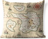 Coussins d'extérieur - Jardin - Illustration pour enfants d'une carte au trésor avec des créatures marines fantastiques et des navires - 50x50 cm