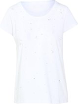 Cassis - Female - Katoenen T-shirt met kraaltjes en strassteentjes  - Wit