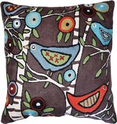 Handgemaakt kussen met vogels - 45 x 45 cm - wol