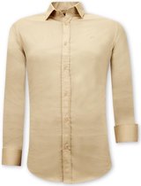 Luxe Blanco Moderne Satijn Overhemd - Slim Fit - 3070 - Beige