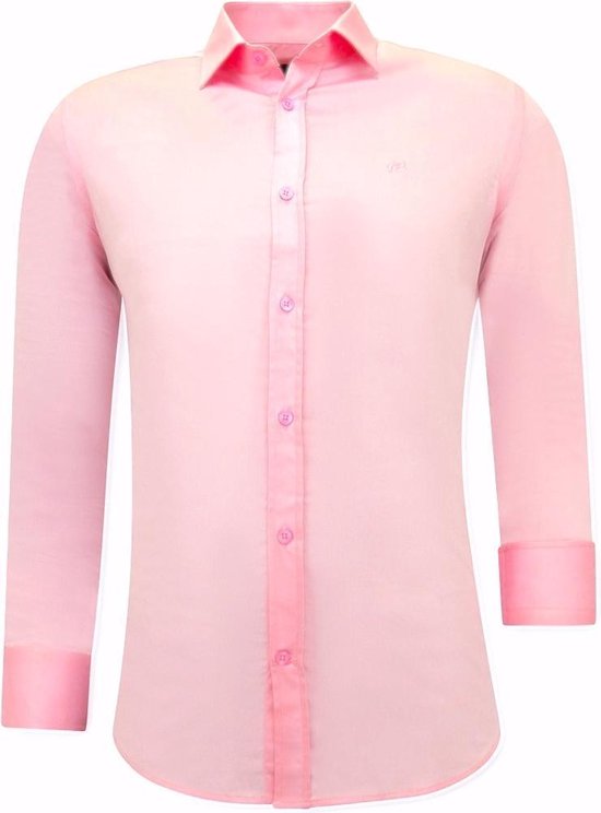 Luxe Blanco Satijn Hemd voor Mannen - Slim Fit - 3071 - Roze