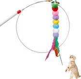 Canne à pêche Jouets Stick - Jouet pour chat - Baguette de jeu pour chat avec plume - Teaser Rainbow - Jouets chaton