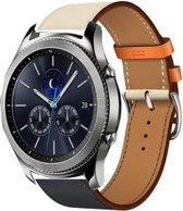 Leer Smartwatch bandje - Geschikt voor  Samsung Gear S3 leren bandje - wit/donkerblauw - Horlogeband / Polsband / Armband