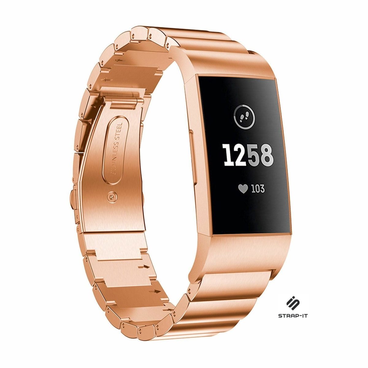 Strap-it Luxe metalen bandje - geschikt voor Fitbit Charge 3 / Fitbit Charge 4 - rosé goud