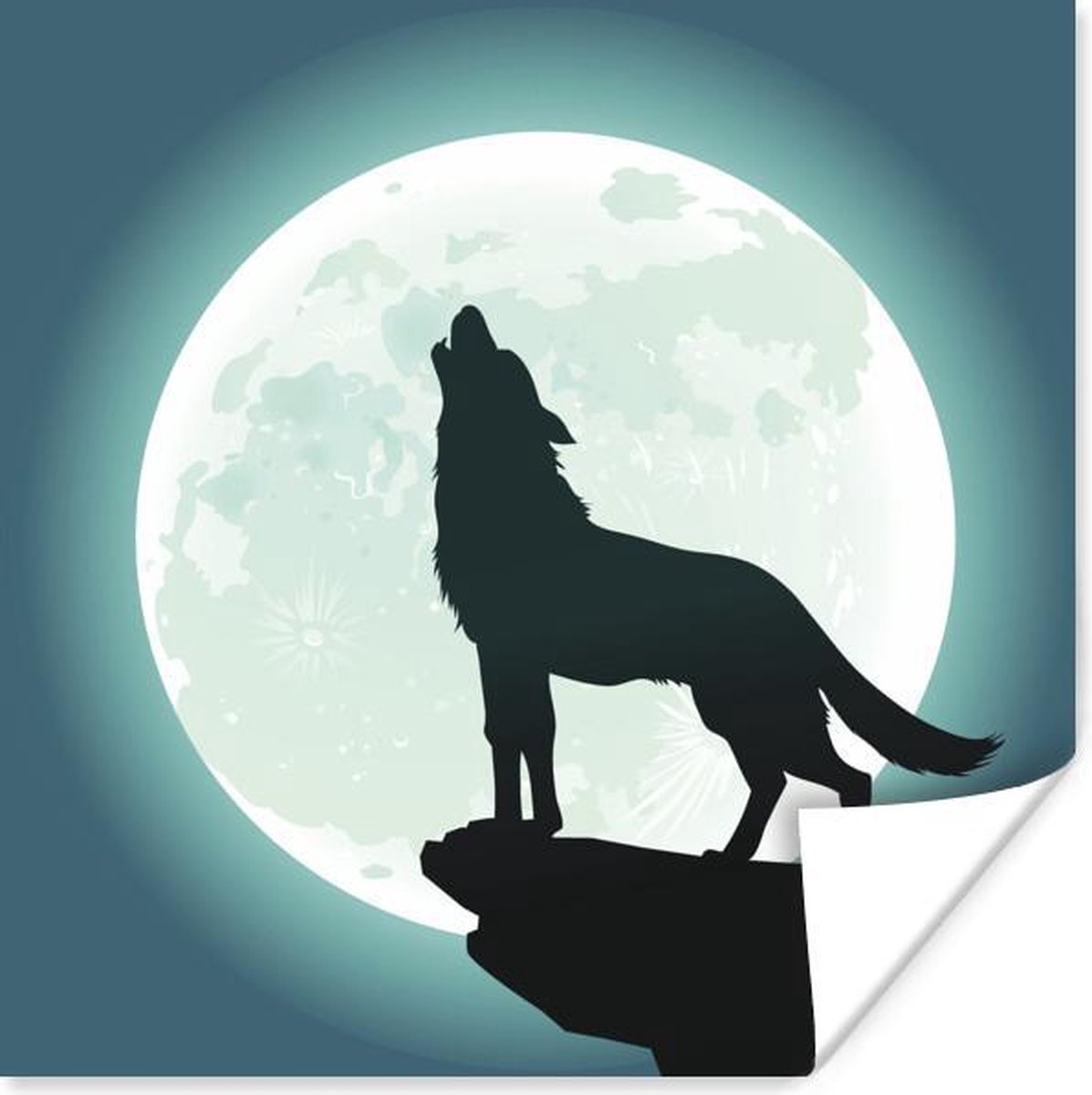 Poster een huilende wolf bij volle maan 50x50 cm Poster een huilende wolf bij volle maan 50x50 cm