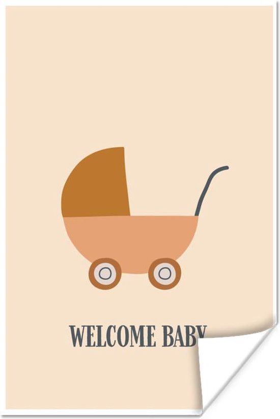 Poster - Kinderillustratie in bohemian stijl met kinderwagen en quote  'Welcome baby' | bol.com