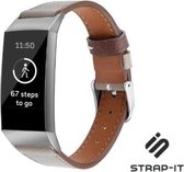 Leer Smartwatch bandje - Geschikt voor  Fitbit Charge 4 leren bandje - donkergrijs - Strap-it Horlogeband / Polsband / Armband