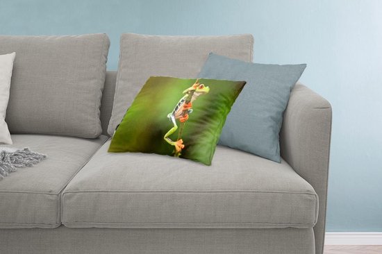 Sierkussen de la jungle pour l'intérieur - Grenouille aux yeux rouges dans la jungle - 60x40 cm - Coussin intérieur rectangulaire en coton