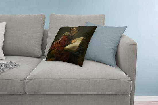 Rembrandt Van Rijn pour usage intérieur - Vieille lectrice prophétesse Hanna - peinture de Rembrandt van Rijn - 45x45 cm - coussin intérieur carré en coton