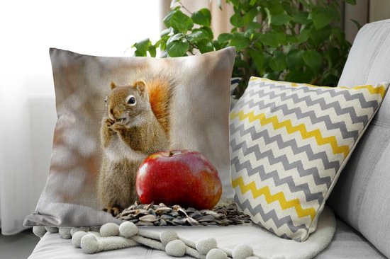 Coussins Coussins décoratifs - Coussin - Un écureuil appréciant sa nourriture en hiver - 60x60 cm - Coussin en coton