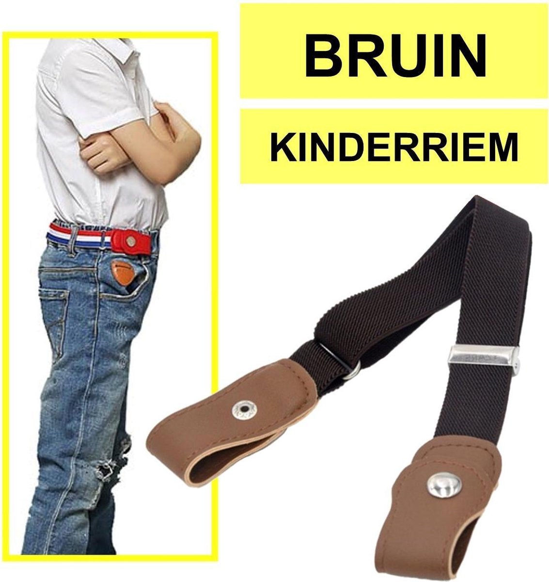 Fako Fashion - Kinderriem Zonder Gesp - Gespvrije Riem Kinderen - Elastische Riem - Rekbare Riem - Broekriem Zonder Gesp - Stretch Riem - Bruin