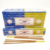 Satya Sai Baba - Nag Champa & Tree of Life Incense combo series - wierook stokjes - 1 box met 12 doosjes 16gr.