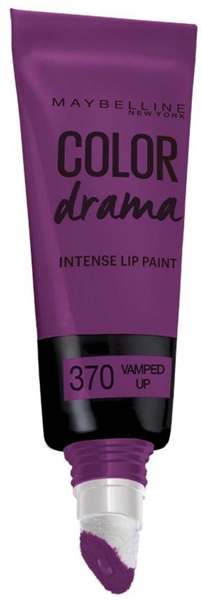 Maybelline Color Drama Intense Lip Paint 370 Vamped Up met paarse lipgloss applicator.