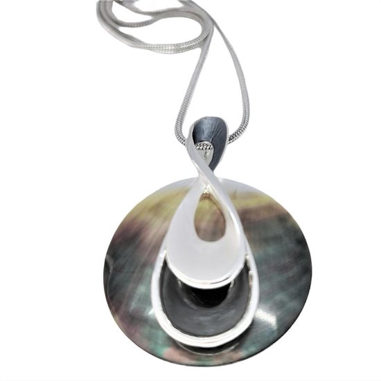 Edelstaal ketting L 50cm met hanger, Abalone schelp rond, speciaal R-Design.