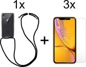 iPhone XR hoesje met koord transparant shock proof case - 3x iPhone XR screenprotector