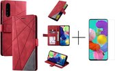 Book Case Samsung Galaxy A50 | Hoogwaardig PU Leren Hoesje | Lederen Wallet Case | Luxe Uitstraling | Telefoonhoesje | Pasjeshouder | Portemonnee | Rood + 1x screen protector