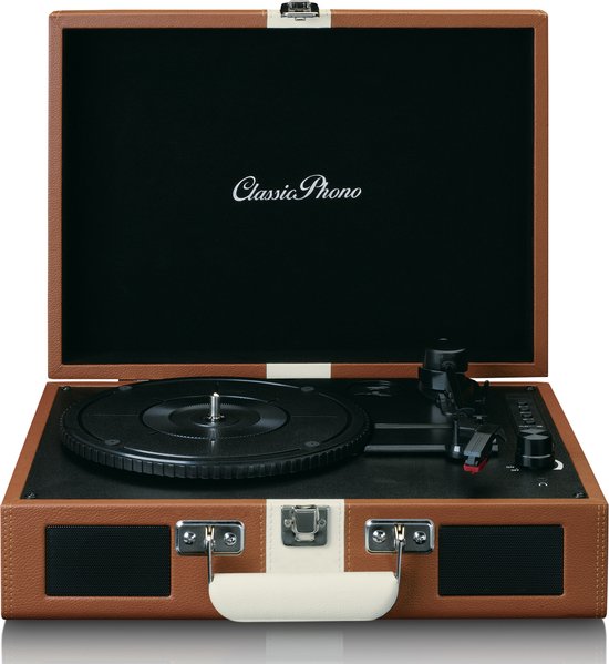 Classic Phono Retro Platenspeler - Vinyl Koffer met Bluetooth en ingebouwde Speakers - Auto-stop - TT-120BNWH - Bruin