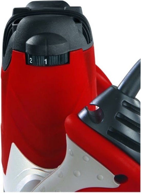 Einhell bovenfrees, rood met zilveren accenten, met snelheidsregelaar.
