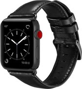 Band geschikt voor Apple Watch SE - leren bandje - zwart - Maat: 42mm & 44mm