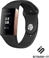 Siliconen Smartwatch bandje - Geschikt voor  Fitbit Charge 4 sportband - zwart - Maat: S - Strap-it Horlogeband / Polsband / Armband