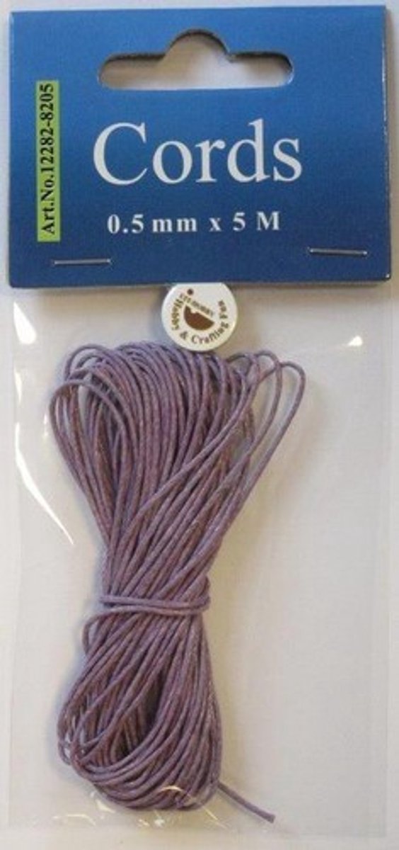 Waxed Cotton Cord, round, 0,5mm, Violet, 5mtr.