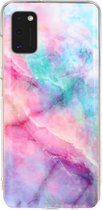 Samsung Galaxy A41 Hoesje - Mobigear - Marble Serie - TPU Backcover - Blauw / Roze - Hoesje Geschikt Voor Samsung Galaxy A41