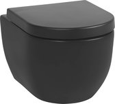 Saqu Home Randloos Hangtoilet - met Quickrelease Toiletbril - Mat Zwart - WC Pot - Toiletpot - Hangend Toilet