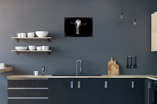 Fotolijst incl. Poster - Koe - Dieren - Zwart - 30x20 cm - Posterlijst