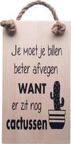 Handgemaakt Houten tekstbord "Je moet je billen afvegen" 14x25 cm