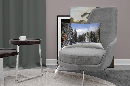 Sierkussen Noël pour l'intérieur - Les arbres enneigés des montagnes créent une atmosphère de Noël - 50x30 cm - Coussin intérieur rectangulaire en coton