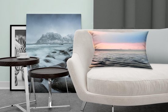 Sierkussen Mer des Wadden pour l'intérieur - La mer des Wadden calme au coucher du soleil - 50x30 cm - Coussin intérieur rectangulaire en coton