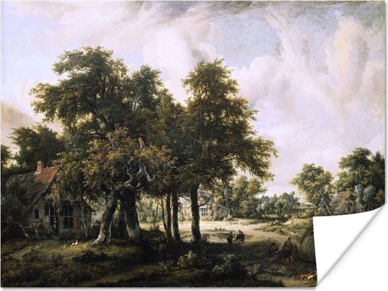 Poster Boslandschap met boerenhoeven - schilderij van Meindert Hobbema - 80x60 cm