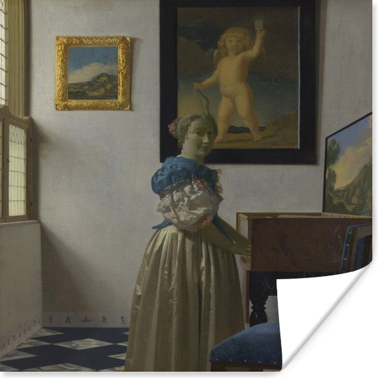 A young woman standing at the virginal - Schilderij van Johannes Vermeer 30x40 cm - klein - Foto print op Poster (wanddecoratie woonkamer / slaapkamer)