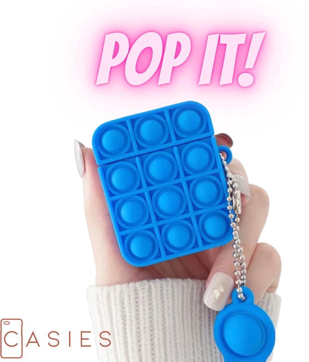 Casies Apple AirPods 1 & 2 Pop It Fidget Toy hoesje - Blauw - Gezien op TikTok - Soft case hoesje - Fidget Toys